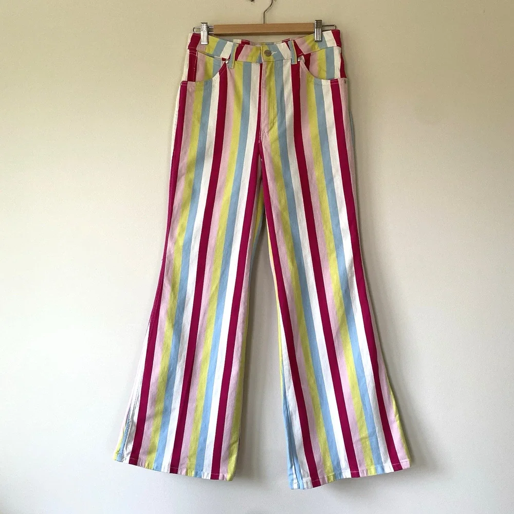 Wrangler Barbie Jeans Womens 29x31.5 Multicolor Striped Flare Denim Barbiecore - Picture 13 of 15